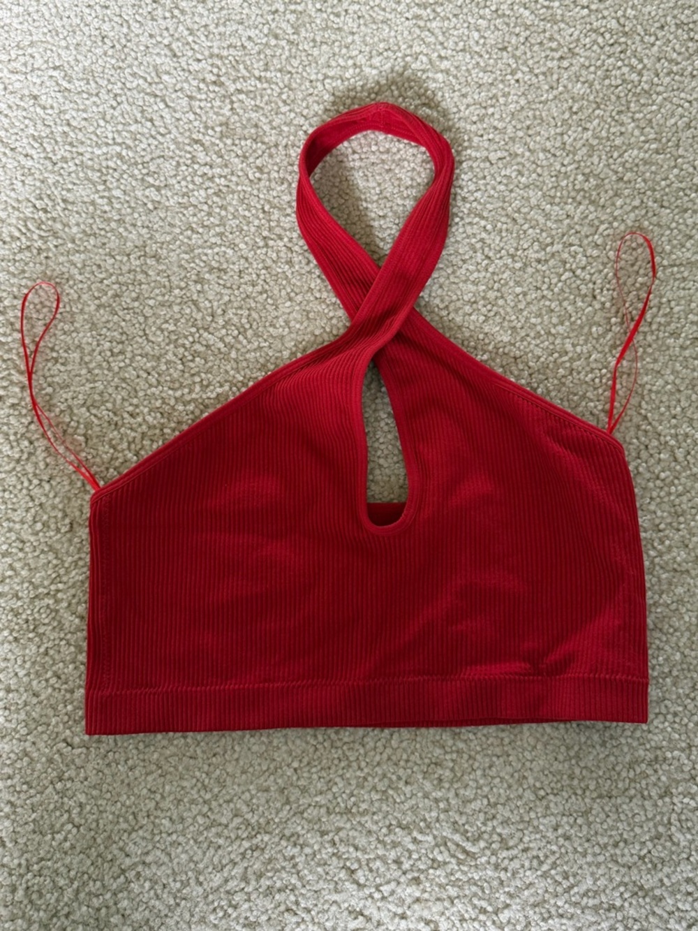 Garage Red Ribbed Twist-Halter Crop Top